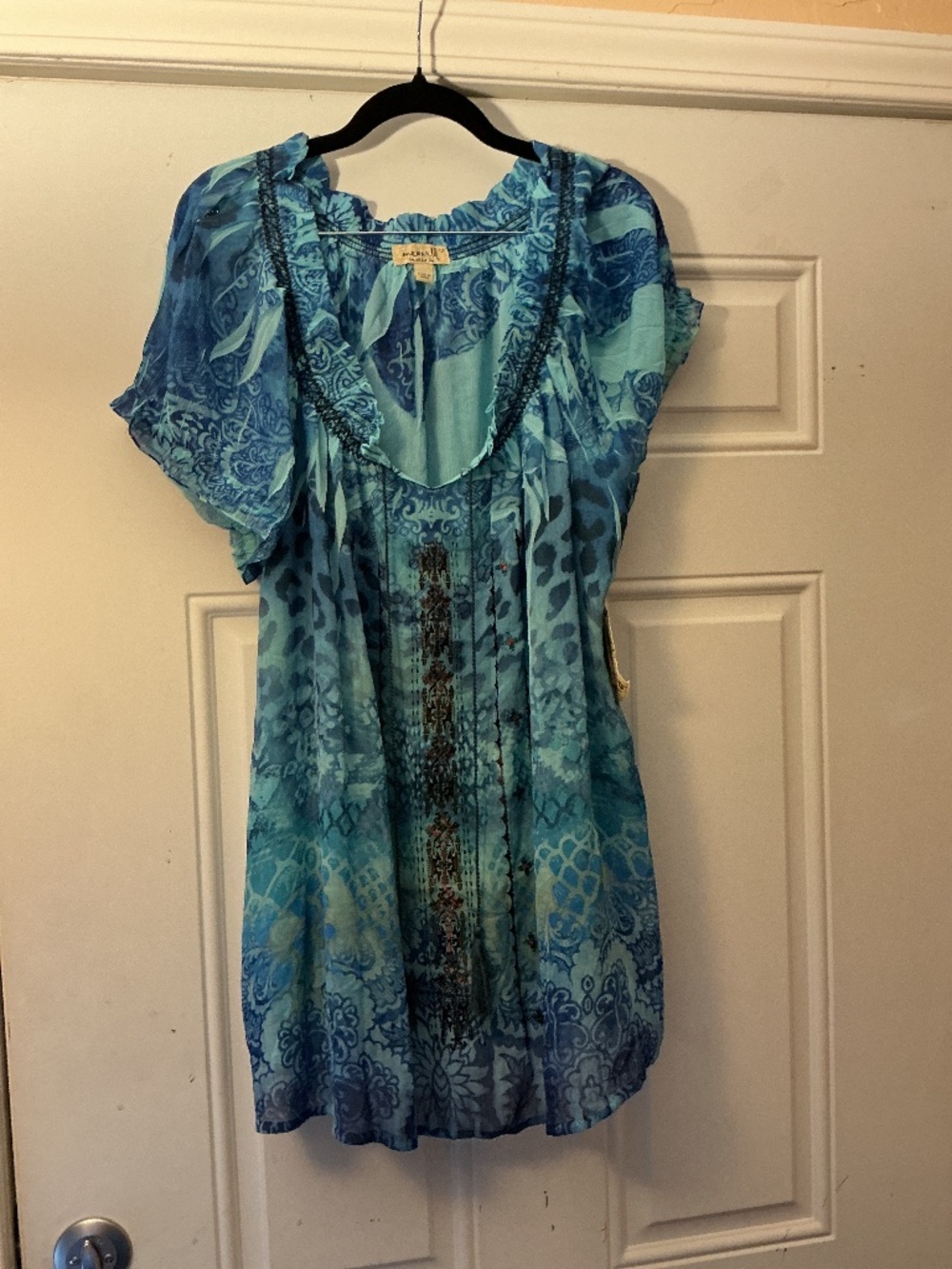 New with Tags One World  Live and Let Live Blue Printed Tunic size 1X